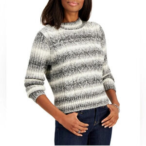 Tommy Hilfiger Cable-Knit Ombre Striped Sweater Black White Large